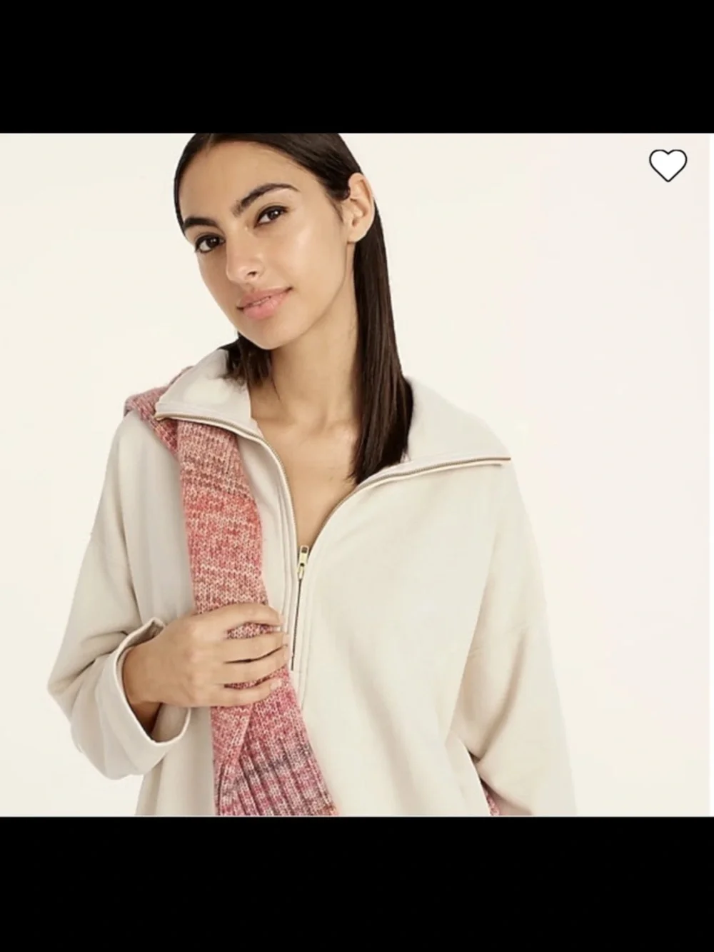 J. Crew University terry long half-zip tunic Cream Quarter-Zip Pullover